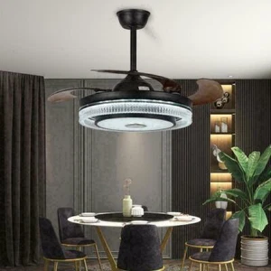 Invisible Remote Ceiling Fan Light Bluetooth Music LED 7 Color Chandeliers 42" - Picture 1 of 11