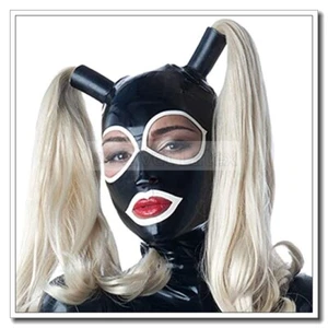 Latex Gummi Hoods Mask with Double Blonde Wigs Hair Big Eyes Style A55 - Bild 1 von 6