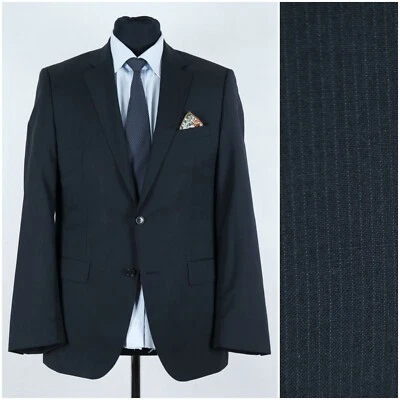 Mens Vintage HUGO BOSS Blazer 40R UK Size Striped Black Wool Sport Coat Jacket - Image 1 of 4