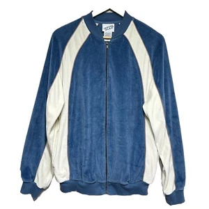 VTG Irvine Park Velour Jacket Mens M Blue Cream 90s Lounge Grandpacore Hip Hop - Picture 1 of 7