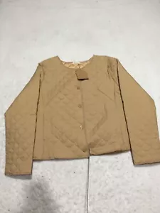 NEW Kori Quilted Jacket Womens L Large Beige Buttons Long Sleeve Pockets Nice - Picture 1 of 9