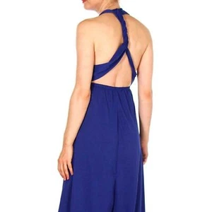 ICON APPAREL Womens Large Cool Royal Halter Neck Back Twist Maxi Dress - Picture 1 of 11