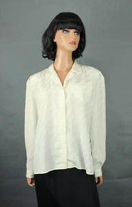 80er Jahre Sekretär Bluse 12 L elfenbein weiß creme glänzend Paisley gestreift Kleid Hemd - Bild 1 von 7