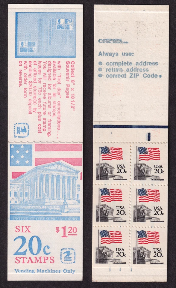 1981 FLAG over Supreme Court Sc BK139 BOOKLET (1 pane Sc 1896a) plate number 1 - Image 1 of 1