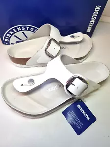 BIRKENSTOCK WEISS GRÖSSE UK 7,5 EU 41 LEDER GIZEH TANGA SANDALE GROSSE SCHNALLE. STD - Bild 1 von 8