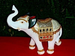 Vintage Good Luck Trunk Up ELEPHANT Statue Figurine Marble Pearl Mirror ❤️m13 - Picture 1 of 12