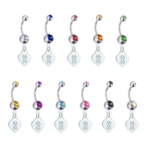 Cancer Awareness Ribbon Silver Heart Belly Button Navel Ring - Pick Your Color - Picture 1 of 1