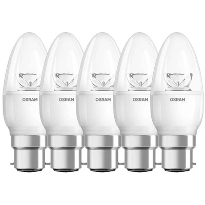 6 x Osram LED Leuchtmittel Kerze 5,7W = 40W B22d klar warmweiß DIMMBAR UVP 55€ - Bild 1 von 2