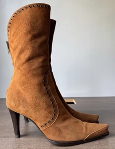 SERGIO ROSSI Suede Brown / Caramel Color High Heel Boots - US 7.5 / EU 38 - Picture 1 of 10