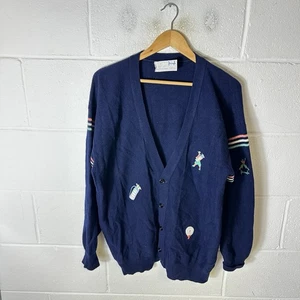Vintage Pringle Cardigan Mens Extra Large Blue Nick Faldo Golf Pure Wool 90s - Picture 1 of 13