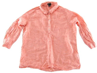 Jones New York 100% Linen Pink Collared 3/4 Sleeve Tunic Blouse 1X - Image 1 of 4