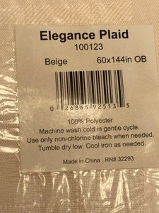 Beige (Ivory) Elegance Plaid Tablecloth 60 x 144  Rectangular, NEW, 100% Poly - Picture 1 of 4