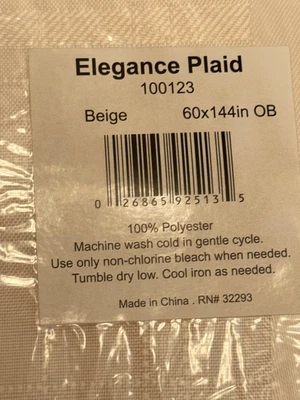 Beige (Ivory) Elegance Plaid Tablecloth 60 x 144  Rectangular, NEW, 100% Poly - Image 1 of 4