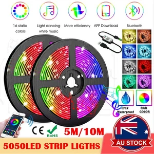 NEW LED Strip Lights RGB USB IP67 Waterproof 5M-10M 60-300 5050 LED Bluetooth 5V - Picture 1 of 15