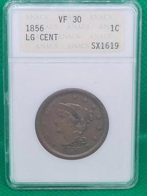 1856 Large Cent ANACS VF30 "Soapbox" #SX1619 - Image 1 of 4
