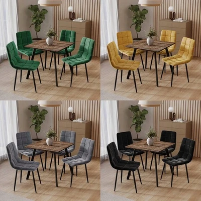 Modern Dining Table & 4Pc Padded Chairs Set Stylish Comfortable Kitchen Rustic - Image 1 of 4