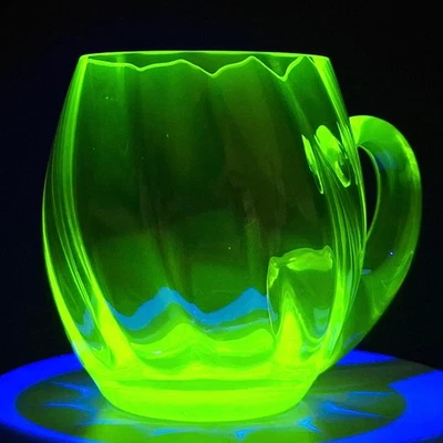 Uranium Glass Beer Mug Glass Cup Depression Vaseline Yellow Glass Art Deco - image 1 of 4