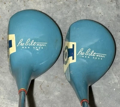 NORTHWESTERN GOLF CO DRIVER SET -  PRO BILT 3525 BLUE #1 #3 VINTAGE WOOD CLUBS - Image 1 of 4