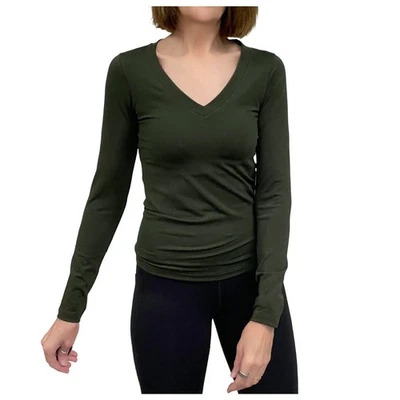 Athleta Renew Seamless V-Neck Long Sleeve Top S New $65 Aspen Olive Fitted UPF - Image 1 of 4