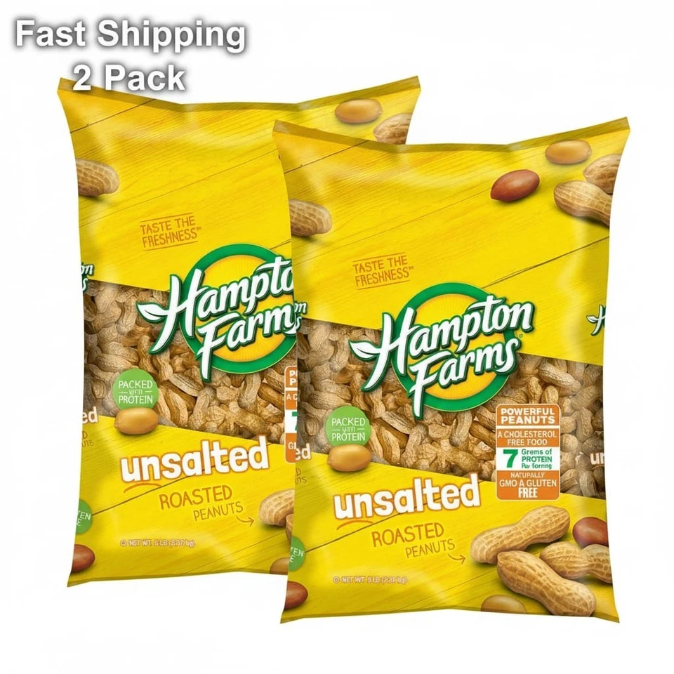 2 PACK Hampton Farms Unsalted In-Shell Peanuts 10 lbs. TOTAL - FREE SHIPPING - Image 1 of 1