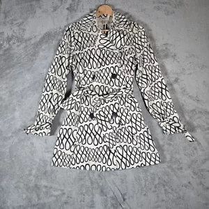 Vertigo Paris Trench Coat Womens Small Beige Black Geometric Collared Belted - Picture 1 of 8