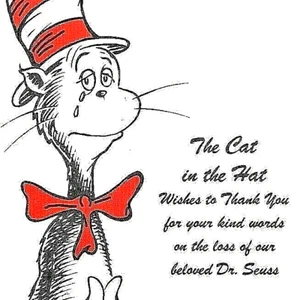 Dr. Suess ~ Death Thank You Card~ The Cat in the Hat ~ 1991 VERY RARE FreeShip - Picture 1 of 3