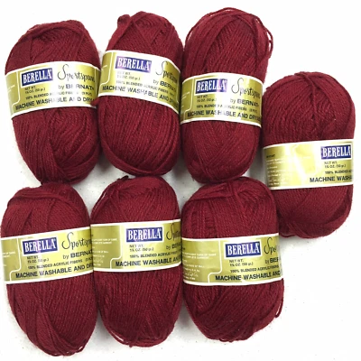 Bernat Berella Sportspun 3 Ply Yarn Claret Acrylic 7 Skein Lot Knitting Crochet - Image 1 of 4
