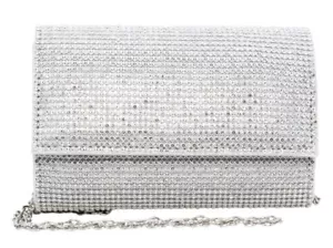 Lulu Townsend Silver Rhinestone Mini Crossbody Clutch Evening Prom Wedding Purse - Picture 1 of 9
