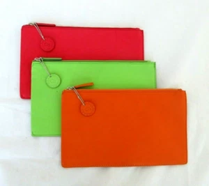 Grafikbild Ledertasche 8 x 5" Reißverschluss oben Kosmetik Accessoire orange - Bild 1 von 5