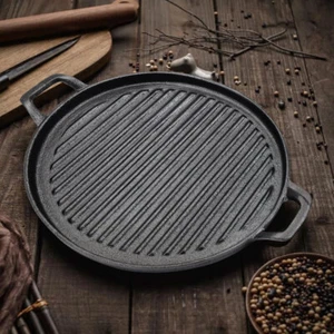 Non Stick Cast Iron Frying Griddle Pan Skillet Cooking Plate Hob Stove BBQ Grill - Picture 1 of 51