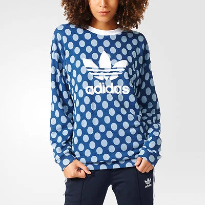Adidas TREFOIL SWEAT SHIRT Polka Dot Allover Print SWEATER Top Womens size S NWT - Image 1 of 4