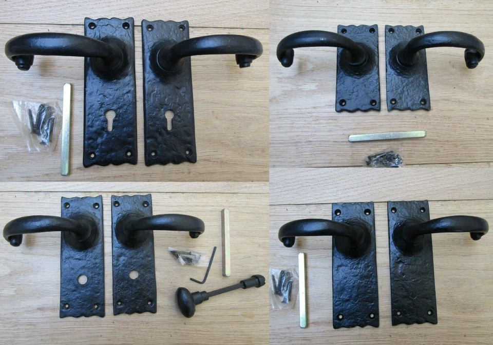 PAIR OF BLACK ANTIQUE Sprung lever mortise lock latch bathroom door handles  - Image 1 of 1