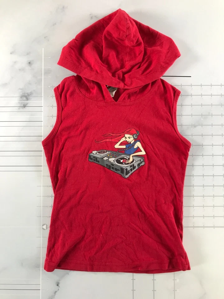 Vintage Kik Girl Hoodie Youth Medium Red Hooded DJ Graphic Print Y2K Skater - Image 1 of 4