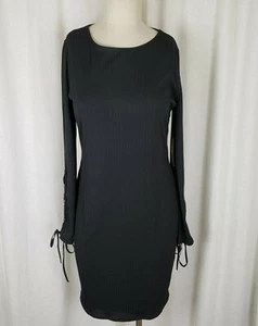 Vince Camuto Womens Black Ribbed Grommets Lace Up Sleeves Sheath Mini Dress XL - Picture 1 of 10