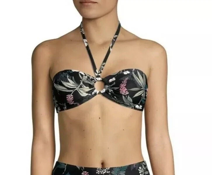 Top de bikini Kate Spade New York Playa Carmen halter bandeau anillo recortado negro L Foto 1 de 1