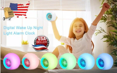 2020 7-Colors Changing LED Nightlight Digital Calendar Temp Alarm Clock For Kids - Image 1 of 4
