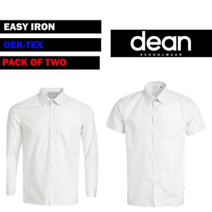 Boys School Shirt Uniform Formal Easy To Iron  Kids Sleeve White Collar 2 Pack - Picture 1 of 5