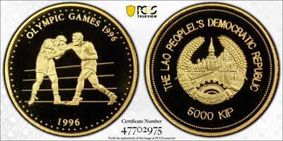 LAOS , GOLD 5000 KIP 1996 OLYMPICS - BOXERS PCGS PR 69 DC - TOP POP , RARE12 - Image 1 of 2