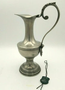 Etain Pewter Pitcher Silver Vase Decorative Scroll Handle 9"h x 5.5" - Picture 1 of 11
