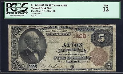IL 1882 $5  BROWN-BACK   ♚♚ ALTON, ILLINOIS ♚♚  PCGS F12 - Image 1 of 2