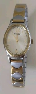 Timex P5 Watch Womens Two Tone Metal Oval Face Elastic Band Analog New Battery - Picture 1 of 6