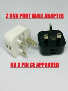 2 AMP Fast Dual Twin 2 Port USB Folding Charger UK Mains Wall Plug Adapter 3 Pin - Picture 1 of 3