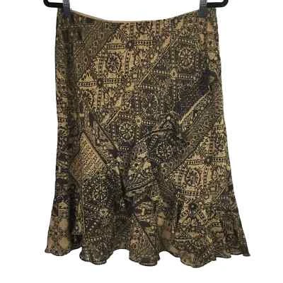 Falda para mujer Chaps floral geométrica con volantes cintura elástica negra dorada forrada L Foto 1 de 4