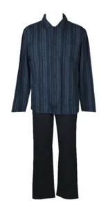 Herrenpyjama Winter Baumwolle Interlock Langarm offen mit Knöpfen und RAGNO Krag - Bild 1 von 5