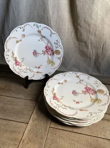 Limoges Haviland. 6 assiettes plates 25,5cm en porcelaine modèle Roses De France - Imagen 1 de 6