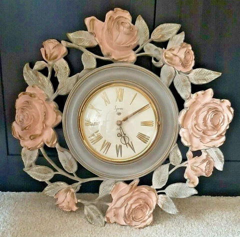 18" Vintage Wall Clock Ornate Rose Syroco 8 DAY Mid Century Modern - Working Cover