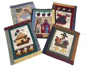 Country Style Quilted Wall Art Decor Set Of 5 Handmade Seasonal Warm Colours - Picture 1 of 6