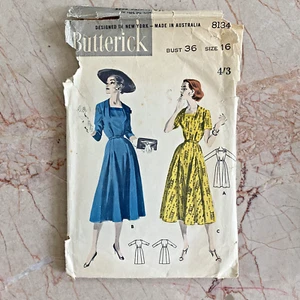 Butterick 8134, 50s Dress, Sz 16/36, Vintage Sewing Pattern, Cut & COMPLETE - Picture 1 of 2