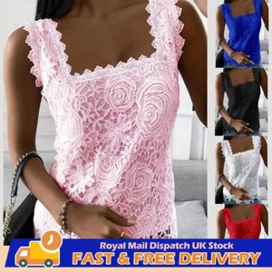 Women Lace Floral Sleeveless Tank Tops Vest Ladies Summer Casual T-Shirt Blouse - Picture 1 of 13