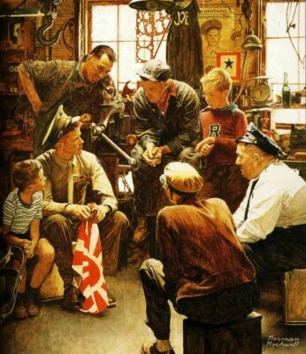 O Herói de Guerra Norman Rockwell 1945 Patriótico Americano Impressão Artística em Moldura - Imagem 1 de 2